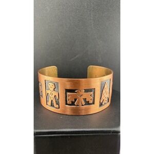 Vintage Copper Cuff Bracelet Embossed Western Thunderbird 6.5"